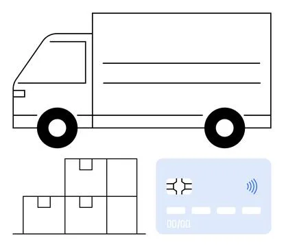 Shipping, logistics, e-commerce, payment processing, delivery, online shoppin Illustrazione stock