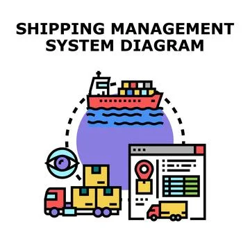Shipping management system diagram with global tracking Stock Illustration