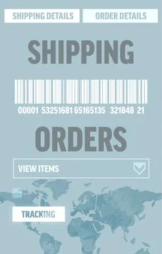 Shipping orders UI is showcasing flat UI with barcode, view or tracking buttons, 스톡 사진