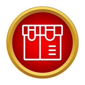 Shipping package box on red gold button icon Stock Illustration