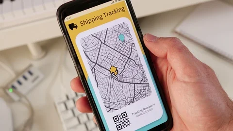 Shipping Package Tracking Interactive Map on Smartphone Stock Footage 125089295