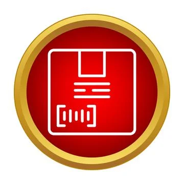Shipping parcel box with barcode icon on red circle 库存插图