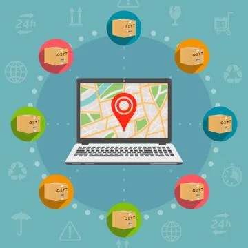 Shipping parcel tracking order flat design concept Stock Illustration