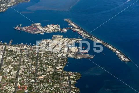 Shipping Port and Industry Capital City Papeete on Tahiti French Polynesia Stock Photos