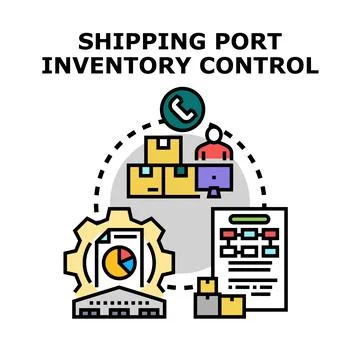Shipping port inventory control process managing goods Stock Illustration