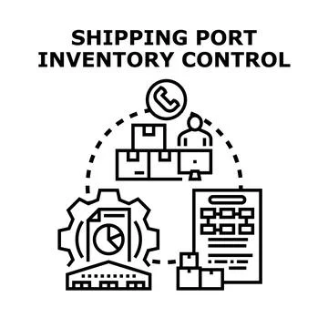 Shipping port inventory control process managing goods Stock Illustration