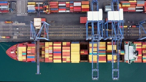 Shipping port loading container 스톡 동영상 116554273