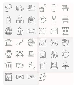 Shipping Premium Vector Bundle with 40 128x128 PIXEL Perfect Thin Line Icons Stock Illustration