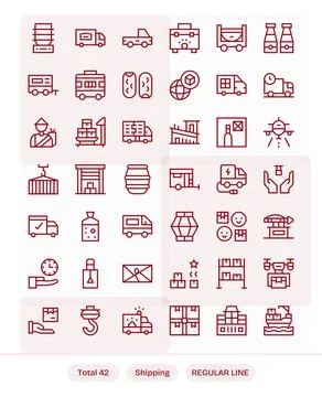 Shipping Premium Vector Bundle with 42 Retina Ready PIXEL Perfect Regular L.. Stock Illustration