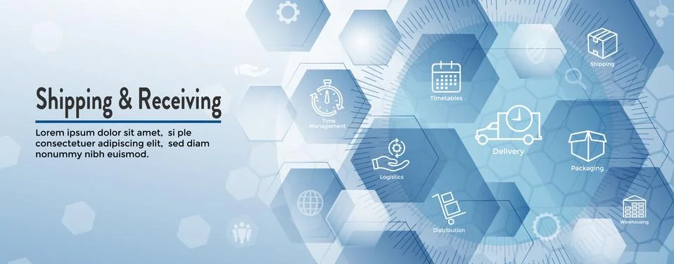 Shipping &amp; Receiving Icon Set with Boxes, Warehouse, checklist, etc Stock Illustration