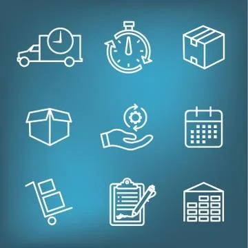 Shipping &amp; Receiving Icon Set with Boxes, Warehouse, checklist, etc Stock Illustration