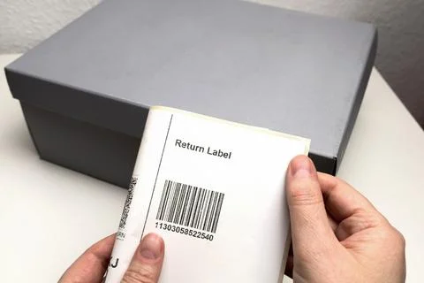Shipping return label document for online order refund Stock Photos