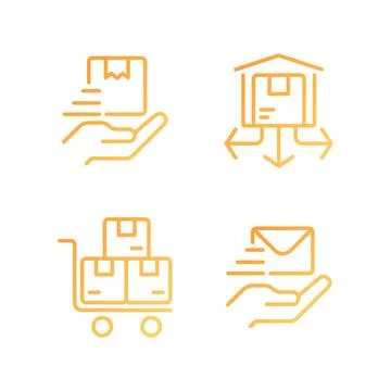 Shipping service pixel perfect gradient linear vector icons set Stock Illustration