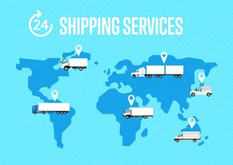 Shipping services poster with global map Stock Illustration