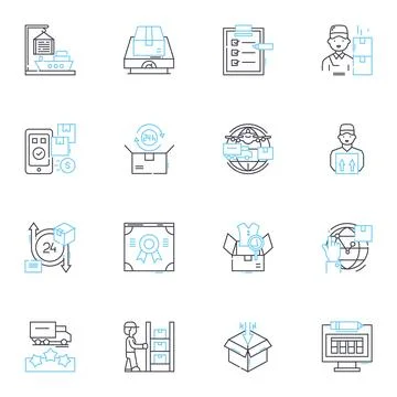 Shipping solutions linear icons set. Logistics, Carrier, Freight, Transport Stock Illustration