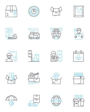 Shipping solutions linear icons set. Logistics, Carrier, Freight, Transport イラスト素材