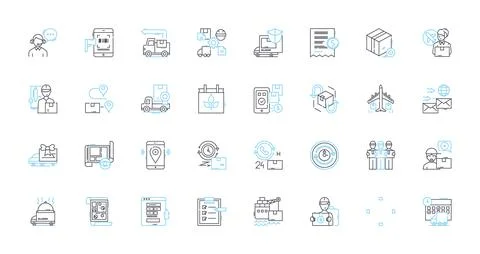 Shipping solutions linear icons set. Logistics, Freight, Delivery Illustrazione stock
