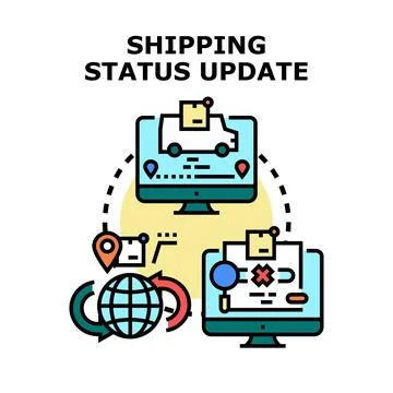 Shipping status update tracking delivery fulfillment process Stock Illustration
