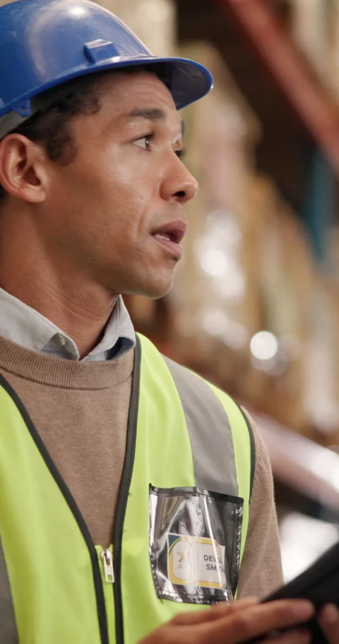 Shipping, tablet and check with man in warehouse for inspection checklist, cargo Stock Footage 340962080