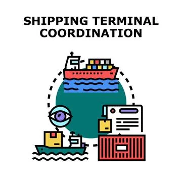 Shipping terminal coordinating logistics and cargo management Stock Illustration