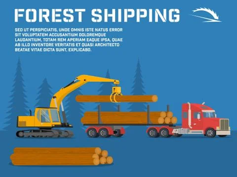 Shipping timber. Loading felled trees in the timber crane Stock Illustration