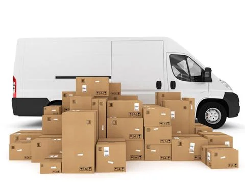 Shipping with truck. 3D Rendering Stock Illustration