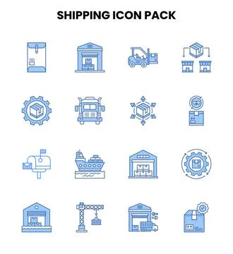 Shipping Two Colour Set Icons Pack Stock Illustration