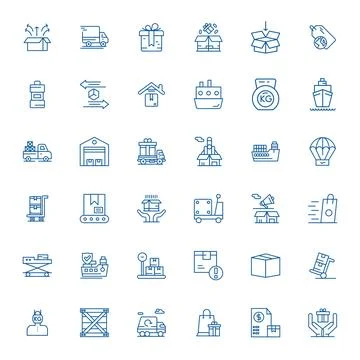 Shipping Vector Icon Toolkit featuring 36 Pixel Optimized 64x64 Bold Line e.. Stock Illustration