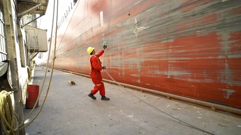 Shipping Worker Docking Ship Stock Footage 121389192
