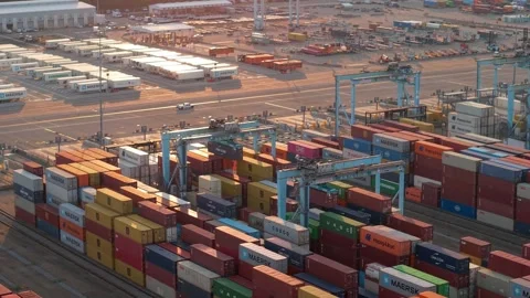 Shipping Yard Aerial Stock Footage 335775625