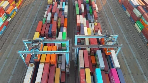 Shipping Yard Aerial Video stock 335775677
