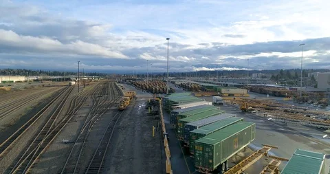 Shipping Yard, Train Yard, Port in South East Portland Oregon Stock Footage 128377919