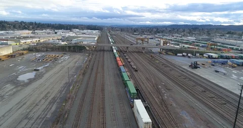 Shipping Yard, Train Yard, Port in South East Portland Oregon Stock Footage 128379376