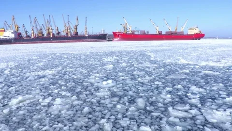 Ships and ice Stock Footage 79858982