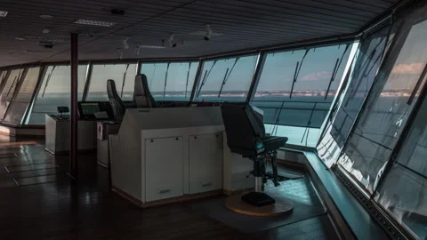 Ship's Bridge Interior with Control Panels Stock Footage 303646024
