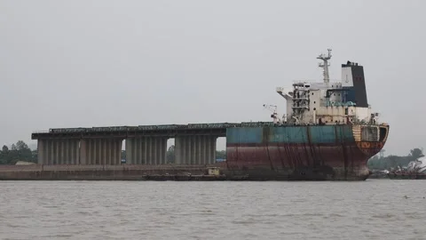Ships broken up in the ship breaking yard, Chittagong, Sitakunda, Bangladesh Stock Footage 283788278