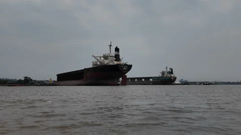 Ships broken up in the ship breaking yard, Chittagong, Sitakunda, Bangladesh Stock Footage 283975577