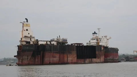 Ships broken up in the ship breaking yard, Chittagong, Sitakunda, Bangladesh Stock Footage 283995124