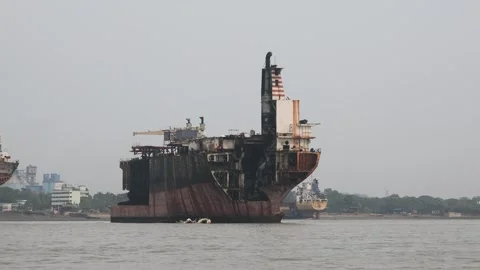 Ships broken up in the ship breaking yard, Chittagong, Sitakunda, Bangladesh Stock Footage 284073152