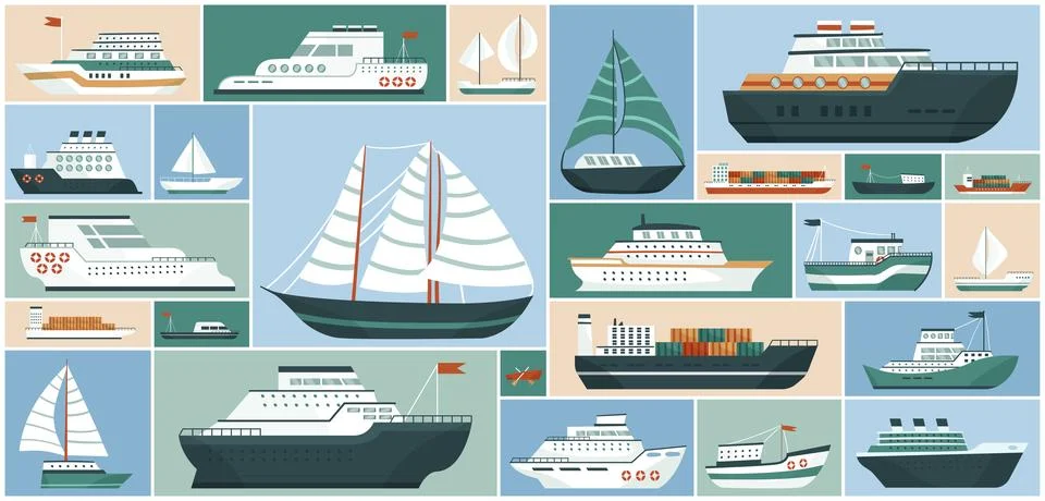Ships concept square set Illustrazione stock