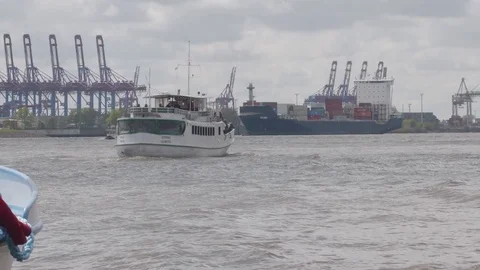 Ships crossing harbor Stock Footage 82396691