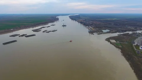 Ships On Danube River Stock Footage 87436642