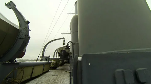 Ship's deck of the cruiser Aurora Stock Footage 35260927