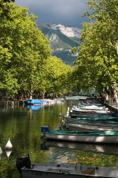 Ships docked in a small river Stock Photos