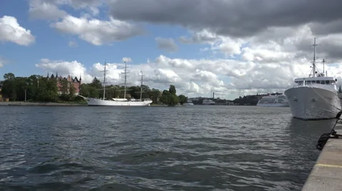 Ships docked in Stockholm Stock Footage 44154341