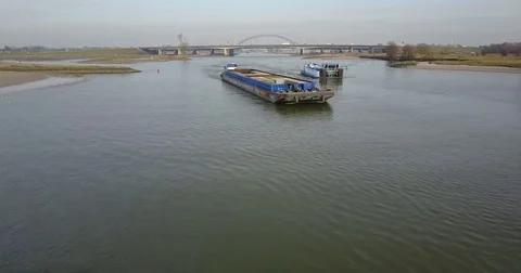 Ships on Dutch river Stock Footage 72569573