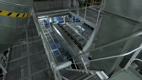Ship's engine room. Top view of main engine. Stairs down to main diesel Stock Footage 258010538
