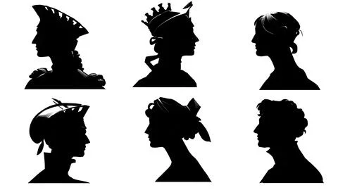 Ship's Figurehead Carving Black Solid Silhouettes Collection 스톡 일러스트