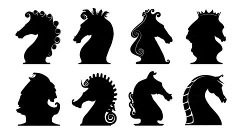 Ship's Figurehead Carving Black Solid Silhouettes Collection Stock Illustration