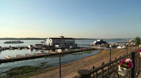 Ships float on the river Stock Footage 53948385